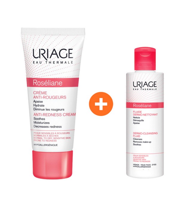 Uriage Roseliane Creme Anti-Rougeurs 40ml & ΔΩΡΟ Roseliane Fluide Dermo-Nettoyant 100ml