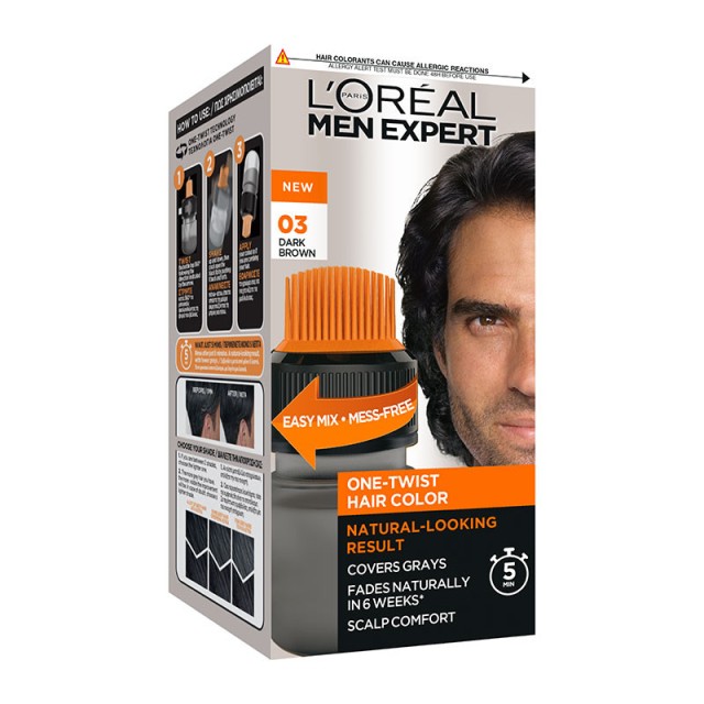 L'oreal Paris Men Expert One Twist Βαφή Μαλλιών 03 Καστανό Σκούρο 1τμχ