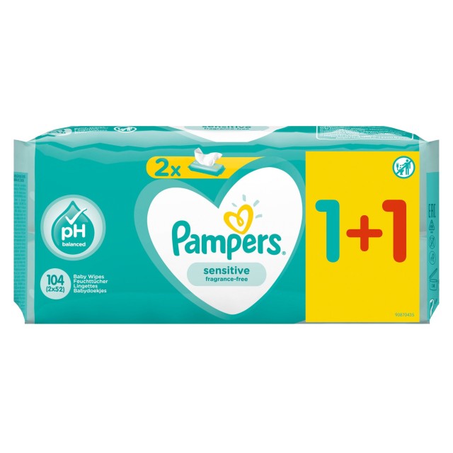 Pampers Sensitive Μωρομάντηλα 1+1 Δώρο 104τμχ