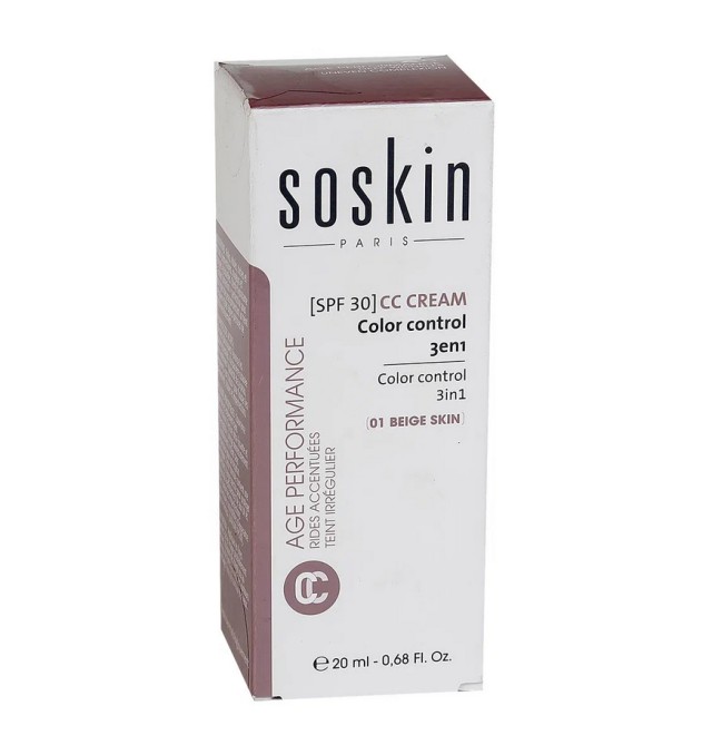 Soskin CC Cream Color Control 3in1 01 Beige Skin SPF30 20ml