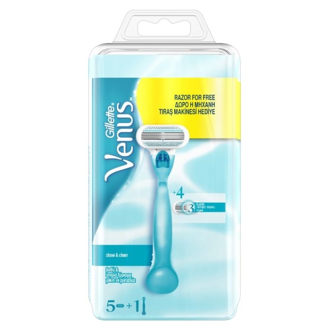 Gillette Venus Close & Clean Γυναικεία Ανταλλακτικά 5 Τεμάχια + Δώρο Ξυριστική μηχανή