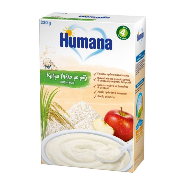 Humana Κρέμα μήλο - Με ρύζι χωρίς γάλα 230g