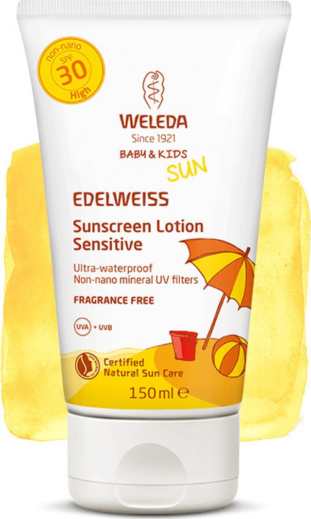 Weleda Baby & Kids Sun Edelweiss Αντιηλιακό Γαλάκτωμα σώματος SPF30 για Ευαίσθητες Επιδερμίδες 150ml