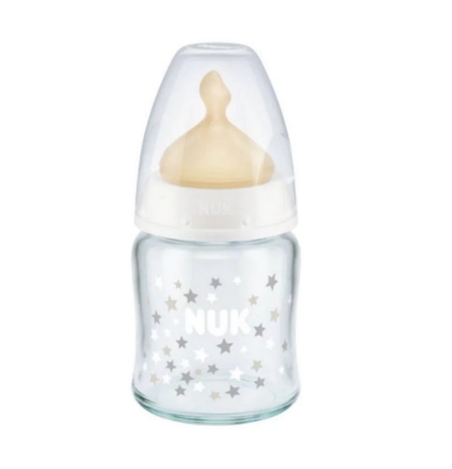 Nuk First Choice+ Γυάλινο Μπιμπερό Με Θηλή Latex M Λευκό 0-6m 120ml 1τμχ