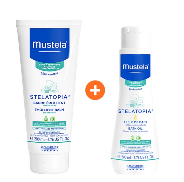 Mustela Promo Stelatopia Emollient Balm 200ml + Mustela Stelatopia Bath Oil 200ml