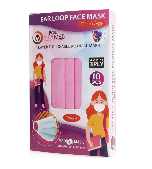 Poli MeyMed Παιδικές Μάσκες Προσώπου Ροζ Type I 3ply Mask Χειρουργικές 10τμχ