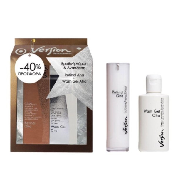 Version Set Wash Gel Aha 200ml & Retinol 10% Aha Face Cream Pump 50ml