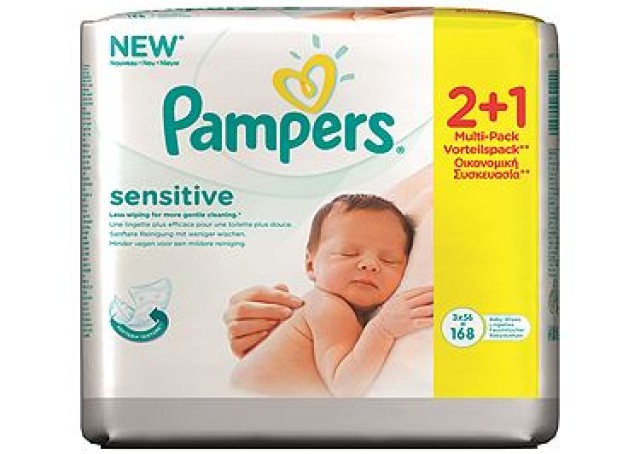 PAMPERS Sensitive Μωρομάντηλα 2+1 ΔΩΡΟ 168τμχ