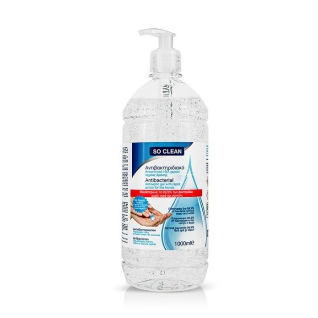 So Clean Antibacterial Antiseptic Gel for Hands Αντιβακτηριδιακό Αντισηπτικό Τζελ Χεριών 1000ml