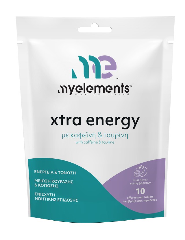 My Elements Xtra Energy Συμπλήρωμα Διατροφής με Καφεΐνη - Ταυρινή 10 Αναβράζουσες Ταμπλέτες