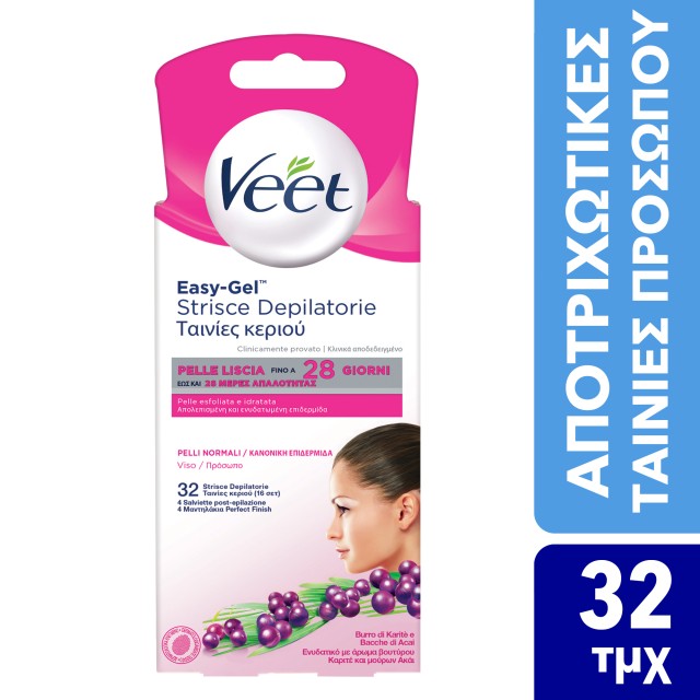 Veet Ταινίες Προσώπου Κρύο Κερί Έτοιμες για Χρήση 32τμχ