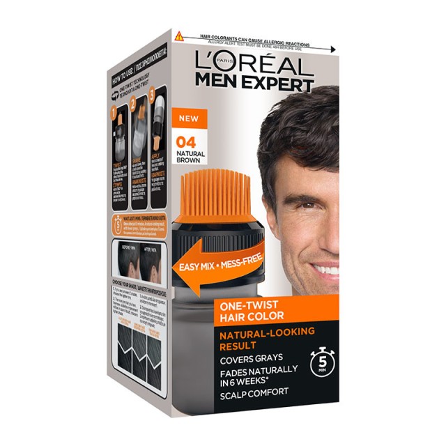 L'oreal Paris Men Expert One Twist Βαφή Μαλλιών 04 Φυσικό Καστανό 1τμχ