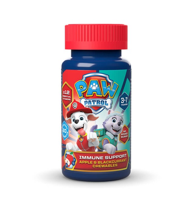 Paw Patrol Immune Support Παιδική βιταμίνη 3-7 Ετών Μήλο & Φραγκοστάφυλο 60 μασώμενα δισκία