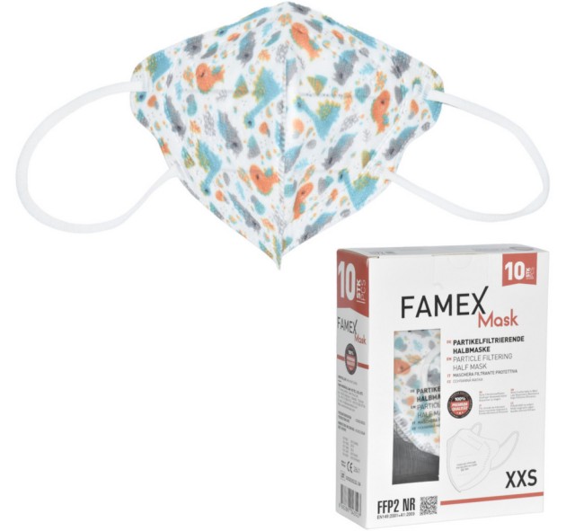 Famex Mask Kids Παιδικές Μάσκες Προστασίας FFP2 Δεινόσαυροι 10τμχ