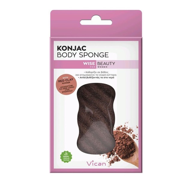 Vican Konjac Body Sponge Wise Beauty for Women with Red Clay Powder Σφουγγάρι Καθαρισμού 1τμχ