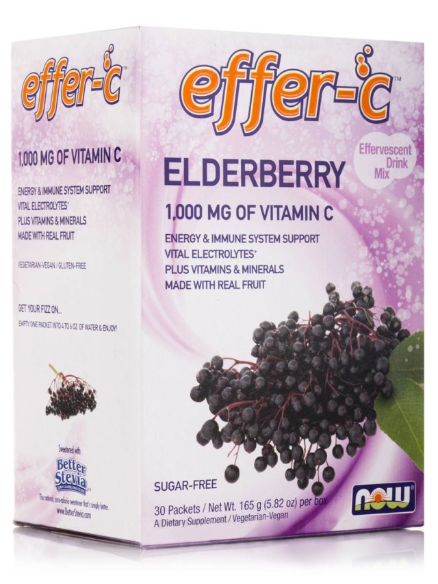 Now Foods Effer-C Elderberry (Iodine Free - Sugar Free) Vegetarian 30Packets