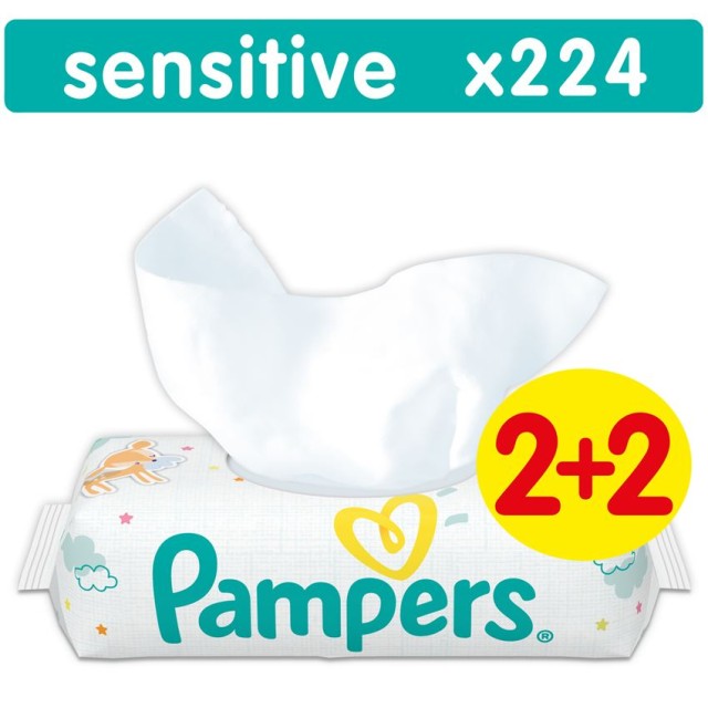 Pampers Sensitive Μωρομάντηλα 2+2 Δώρο 224τμχ