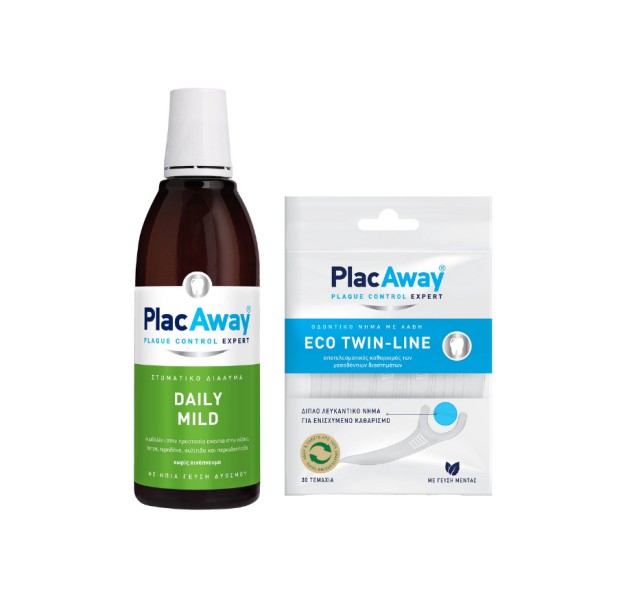 Plac Away Set Mouthwash Daily Mild 500ml + Δώρο Eco Twin-Line 30τμχ