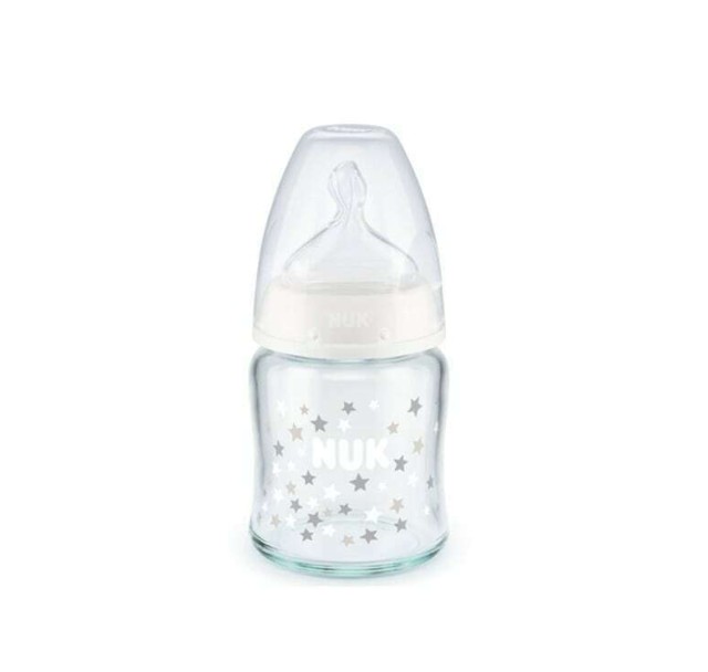 Nuk First Choice Plus Μπιμπερό Γυάλινο για 0-6m με Θηλή Σιλικόνης Λευκό 120ml 1τμχ