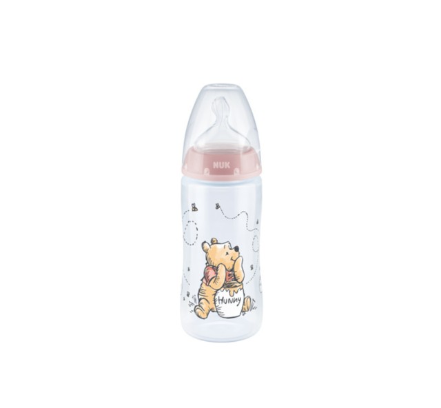 Nuk First Choice+ Μπιμπερό Winnie the Pooh Με Θηλή Σιλικόνης M Ρόζ 0-6m 300ml 1τμχ