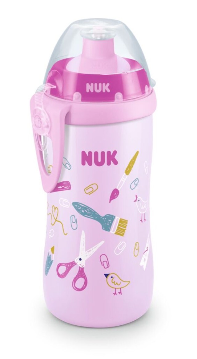 Nuk First Choice Junior Cup Κύπελλο με Κλιπ & Καπάκι Push Pull από Σιλικόνη Ρόζ 18m+ 300ml 1τμχ