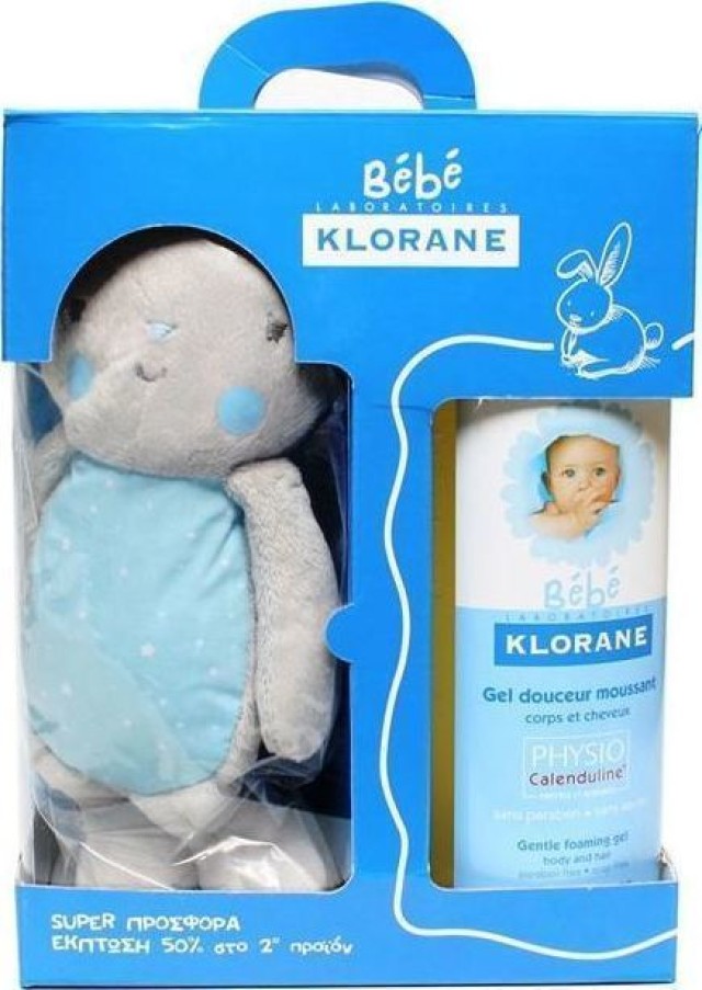 KLORANE Πακέτο 2τμχ. Bebe Gentle Foaming Gel 500ml & ΔΩΡΟ Κουνελάκι γαλάζιο