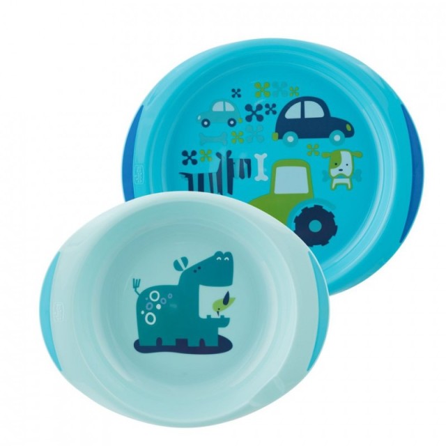 Chicco Dish Set Σετ Γεύματος Πιάτο και Μπωλ Γαλάζιο 12Μ+