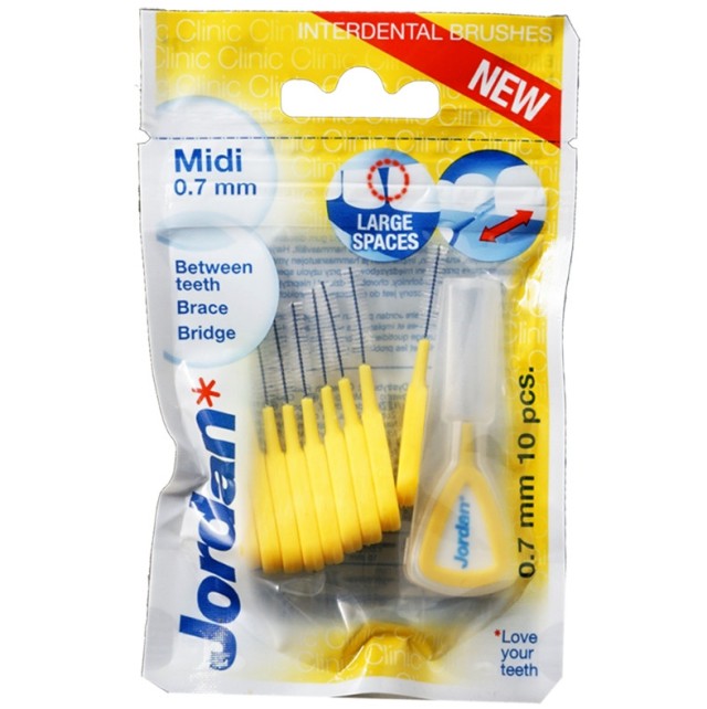 Jordan Interdental Brush Midi 0.7mm Κίτρινο 10 Τεμάχια