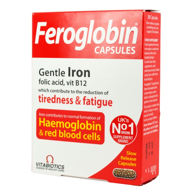 Vitabiotics Feroglobin Gentle Iron, Folic Acid, B12 Slow Release 30 κάψουλες